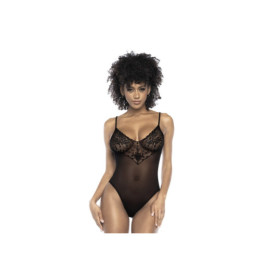 Body noir en dentelle et résille noire 